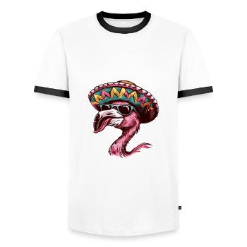 Flamingo Comic Funny Sombrero - Men's Ringer Shirt - white/black - Front - AI Model Female 172 light (172cm) & AI Model Male 178 dark (178cm)