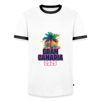 Gran Canaria 2025 Holiday Palm Trees - Men's Ringer Shirt - white/black - Front - AI Model Female 172 light (172cm) & AI Model Male 178 dark (178cm)