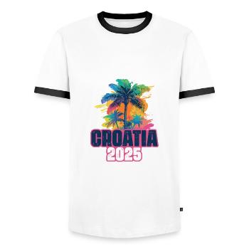 Croatia 2025 Holiday Palms - Men's Ringer Shirt - white/black - Front - AI Model Female 172 light (172cm) & AI Model Male 178 dark (178cm)