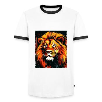 Lion Portrait - Men's Ringer Shirt - white/black - Front - AI Model Female 172 light (172cm) & AI Model Male 178 dark (178cm)