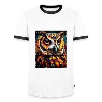 Eule Porträt - Männer Kontrast-T-Shirt - Weiß/Schwarz - Vorne - AI Model Female 172 light (172cm) & AI Model Male 178 dark (178cm)