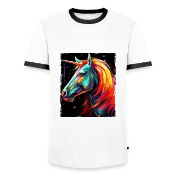 Einhorn Porträt - Männer Kontrast-T-Shirt - Weiß/Schwarz - Vorne - AI Model Female 172 light (172cm) & AI Model Male 178 dark (178cm)