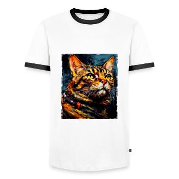 Cat Portrait Head - Men's Ringer Shirt - white/black - Front - AI Model Female 172 light (172cm) & AI Model Male 178 dark (178cm)