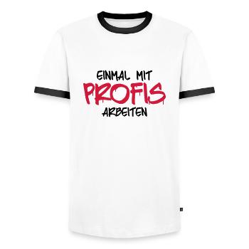 einmal mit profis arbebiten - Männer Kontrast-T-Shirt - Weiß/Schwarz - Vorne - AI Model Female 172 light (172cm) & AI Model Male 178 dark (178cm)