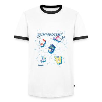 Hello Kitty And Friends Schwimmen Im Wasser - Männer Kontrast-T-Shirt - Weiß/Schwarz - Vorne - AI Model Female 172 light (172cm) & AI Model Male 178 dark (178cm)