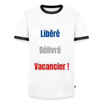 Libéré délivré vacancier - T-shirt contrasté Homme - blanc/noir - Devant - AI Model Female 172 light (172cm) & AI Model Male 178 dark (178cm)