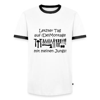 Letzter Tag auf Demontage mit meinen Jungs JGA - Männer Kontrast-T-Shirt - Weiß/Schwarz - Vorne - AI Model Female 172 light (172cm) & AI Model Male 178 dark (178cm)
