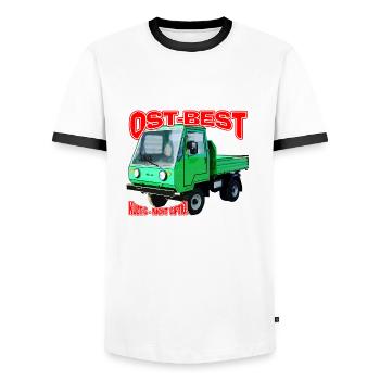 Multicar M25 bunt - Männer Kontrast-T-Shirt - Weiß/Schwarz - Vorne - AI Model Female 172 light (172cm) & AI Model Male 178 dark (178cm)