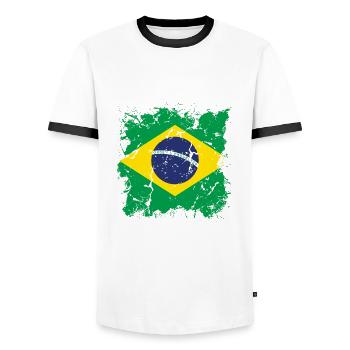 Brazil Flag Brazilian Flag South America - Men's Ringer Shirt - white/black - Front - AI Model Female 172 light (172cm) & AI Model Male 178 dark (178cm)