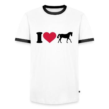 I love Horses - Men's Ringer Shirt - white/black - Front - AI Model Female 172 light (172cm) & AI Model Male 178 dark (178cm)