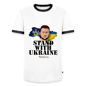 Ukraine Maine Unterstützer Motiv - Männer Kontrast-T-Shirt - Weiß/Schwarz - Vorne - AI Model Female 172 light (172cm) & AI Model Male 178 dark (178cm)