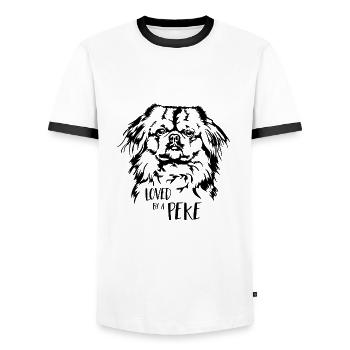 Aimé par un chien pékinois Peke Chien Wilsigns - T-shirt contrasté Homme - blanc/noir - Devant - AI Model Female 172 light (172cm) & AI Model Male 178 dark (178cm)
