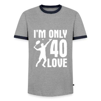 I am only 40 Love Tennis Spruch - Männer Kontrast-T-Shirt - Grau/Navy  - Vorne - AI Model Female 172 light (172cm) & AI Model Male 178 light (178cm)