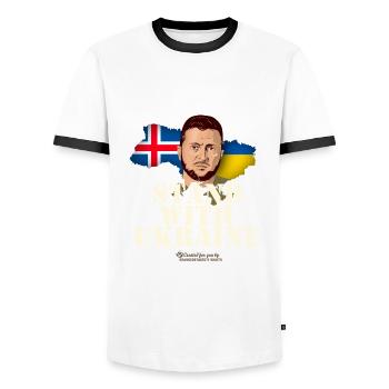 Island Stand with Ukraine - Männer Kontrast-T-Shirt - Weiß/Schwarz - Vorne - AI Model Female 172 light (172cm) & AI Model Male 178 dark (178cm)