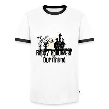 Happy Halloween in Dortmund Stadtnamen Design - Männer Kontrast-T-Shirt - Weiß/Schwarz - Vorne - AI Model Female 172 light (172cm) & AI Model Male 178 dark (178cm)