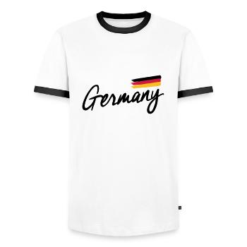 Germany - Germany - Federal Republic of Germany - Men's Ringer Shirt - white/black - Front - AI Model Female 172 light (172cm) & AI Model Male 178 dark (178cm)