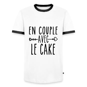 En Couple avec Cake, cadeau Fans de Cake - T-shirt contrasté Homme - blanc/noir - Devant - AI Model Female 172 light (172cm) & AI Model Male 178 dark (178cm)