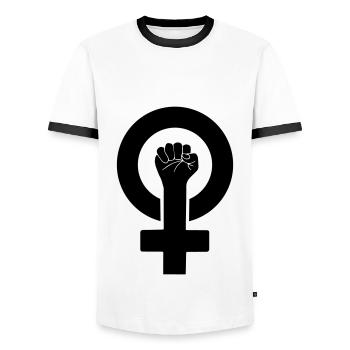 Women's Power Female Symbol | Color changeable - Men's Ringer Shirt - white/black - Front - AI Model Female 172 light (172cm) & AI Model Male 178 dark (178cm)