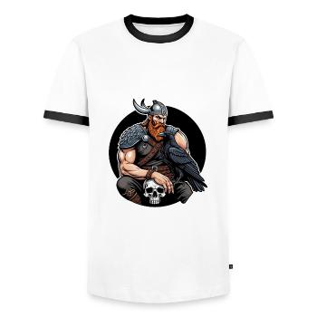 Viking with skull and raven - Men's Ringer Shirt - white/black - Front - AI Model Female 172 light (172cm) & AI Model Male 178 dark (178cm)