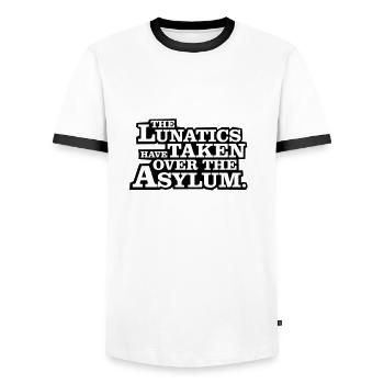 The lunatics have taken over the asylum. - Men's Ringer Shirt - white/black - Front - AI Model Female 172 light (172cm) & AI Model Male 178 dark (178cm)
