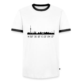 Berlin Koordinaten N 52° 31' 12'' O13° 24' 17'' - Männer Kontrast-T-Shirt - Weiß/Schwarz - Vorne - AI Model Female 172 light (172cm) & AI Model Male 178 dark (178cm)