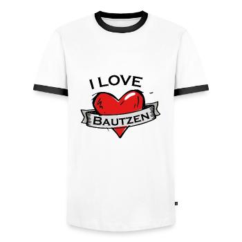 Bautzen - Ich liebe Stadtnamen in Tattoo Stil - Männer Kontrast-T-Shirt - Weiß/Schwarz - Vorne - AI Model Female 172 light (172cm) & AI Model Male 178 dark (178cm)