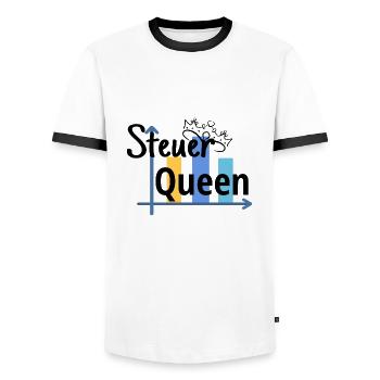 Steuer Queen - Steuerfachangestellte - Männer Kontrast-T-Shirt - Weiß/Schwarz - Vorne - AI Model Female 172 light (172cm) & AI Model Male 178 dark (178cm)