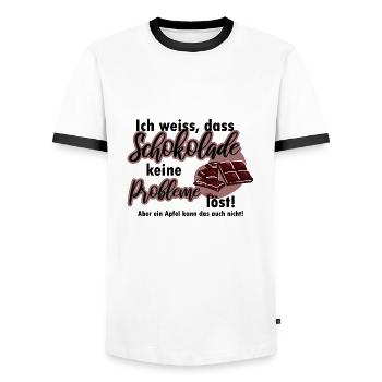 Schokolade löst keine Probleme lustiger Spruch - Männer Kontrast-T-Shirt - Weiß/Schwarz - Vorne - AI Model Female 172 light (172cm) & AI Model Male 178 dark (178cm)