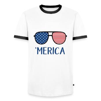 4th of July America - Men's Ringer Shirt - white/black - Front - AI Model Female 172 light (172cm) & AI Model Male 178 dark (178cm)