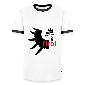 Tiroler Adler · Tirol 1809 - Männer Kontrast-T-Shirt - Weiß/Schwarz - Vorne - AI Model Female 172 light (172cm) & AI Model Male 178 dark (178cm)