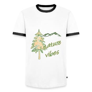 nature 40 fir and mountains e 1 - Men's Ringer Shirt - white/black - Front - AI Model Female 172 light (172cm) & AI Model Male 178 dark (178cm)