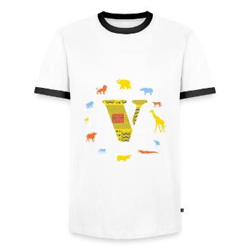 africa v - Men's Ringer Shirt - white/black - Front - AI Model Female 172 light (172cm) & AI Model Male 178 dark (178cm)
