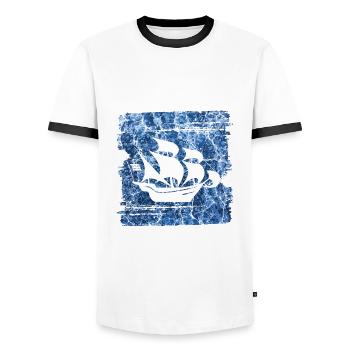 sailing ship e 206 - Men's Ringer Shirt - white/black - Front - AI Model Female 172 light (172cm) & AI Model Male 178 dark (178cm)