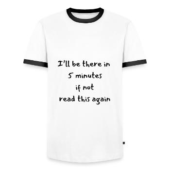 Funny message 5 minutes - Men's Ringer Shirt - white/black - Front - AI Model Female 172 light (172cm) & AI Model Male 178 dark (178cm)