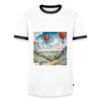 Joyeux dessin animé vintage d’été - T-shirt contrasté Homme - blanc/noir - Devant - AI Model Female 172 light (172cm) & AI Model Male 178 dark (178cm)