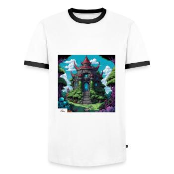 Temple de style bande dessinée - T-shirt contrasté Homme - blanc/noir - Devant - AI Model Female 172 light (172cm) & AI Model Male 178 dark (178cm)