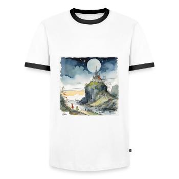 Vintage castle dreamscape - Men's Ringer Shirt - white/black - Front - AI Model Female 172 light (172cm) & AI Model Male 178 dark (178cm)