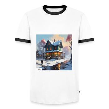 Quiet winter home - Men's Ringer Shirt - white/black - Front - AI Model Female 172 light (172cm) & AI Model Male 178 dark (178cm)