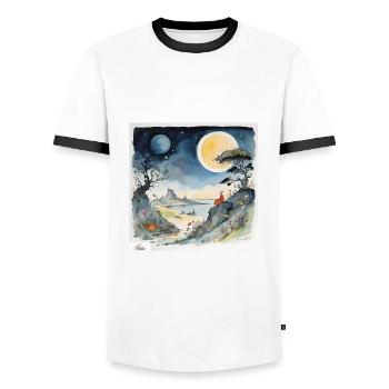dessin animé de paysage de rêve nocturne - T-shirt contrasté Homme - blanc/noir - Devant - AI Model Female 172 light (172cm) & AI Model Male 178 dark (178cm)