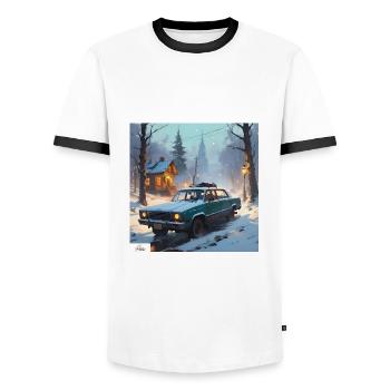 Cozy winter road trip - Men's Ringer Shirt - white/black - Front - AI Model Female 172 light (172cm) & AI Model Male 178 dark (178cm)