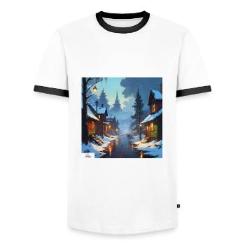 Soirée d’hiver paisible - T-shirt contrasté Homme - blanc/noir - Devant - AI Model Female 172 light (172cm) & AI Model Male 178 dark (178cm)