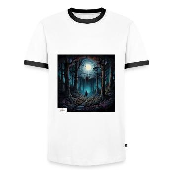 Spooky forest wanderer - Men's Ringer Shirt - white/black - Front - AI Model Female 172 light (172cm) & AI Model Male 178 dark (178cm)