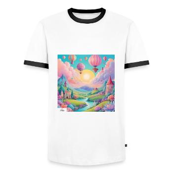 Paysage de rêve fantastique charmant et joyeux - T-shirt contrasté Homme - blanc/noir - Devant - AI Model Female 172 light (172cm) & AI Model Male 178 dark (178cm)