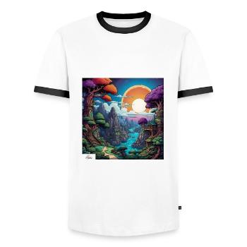 Paysage onirique du monde de la bande dessinée - T-shirt contrasté Homme - blanc/noir - Devant - AI Model Female 172 light (172cm) & AI Model Male 178 dark (178cm)