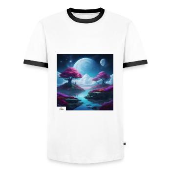 Paysage onirique doux et serein - T-shirt contrasté Homme - blanc/noir - Devant - AI Model Female 172 light (172cm) & AI Model Male 178 dark (178cm)