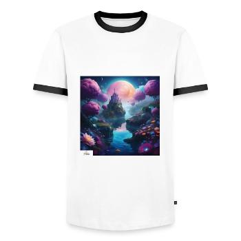 Ätherisches Königreich Traumlandschaft - Männer Kontrast-T-Shirt - Weiß/Schwarz - Vorne - AI Model Female 172 light (172cm) & AI Model Male 178 dark (178cm)