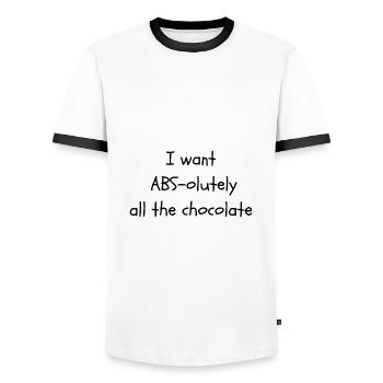 Funny abs & chocolate - Men's Ringer Shirt - white/black - Front - AI Model Female 172 light (172cm) & AI Model Male 178 dark (178cm)