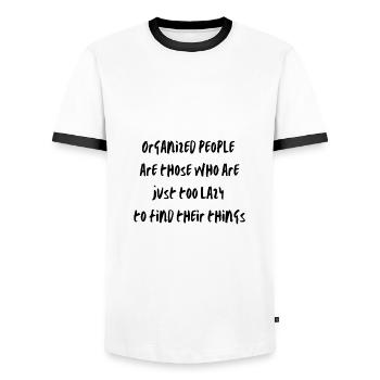 La paresse organisée - T-shirt contrasté Homme - blanc/noir - Devant - AI Model Female 172 light (172cm) & AI Model Male 178 dark (178cm)