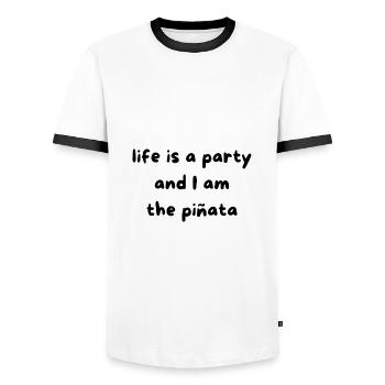 Pinata party - Men's Ringer Shirt - white/black - Front - AI Model Female 172 light (172cm) & AI Model Male 178 dark (178cm)