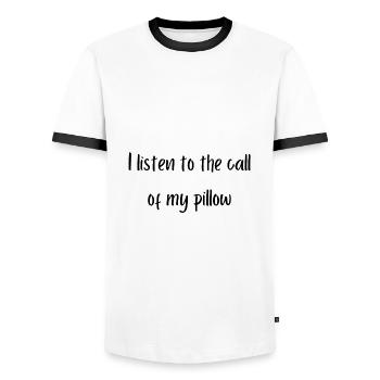 Pillow call - Men's Ringer Shirt - white/black - Front - AI Model Female 172 light (172cm) & AI Model Male 178 dark (178cm)